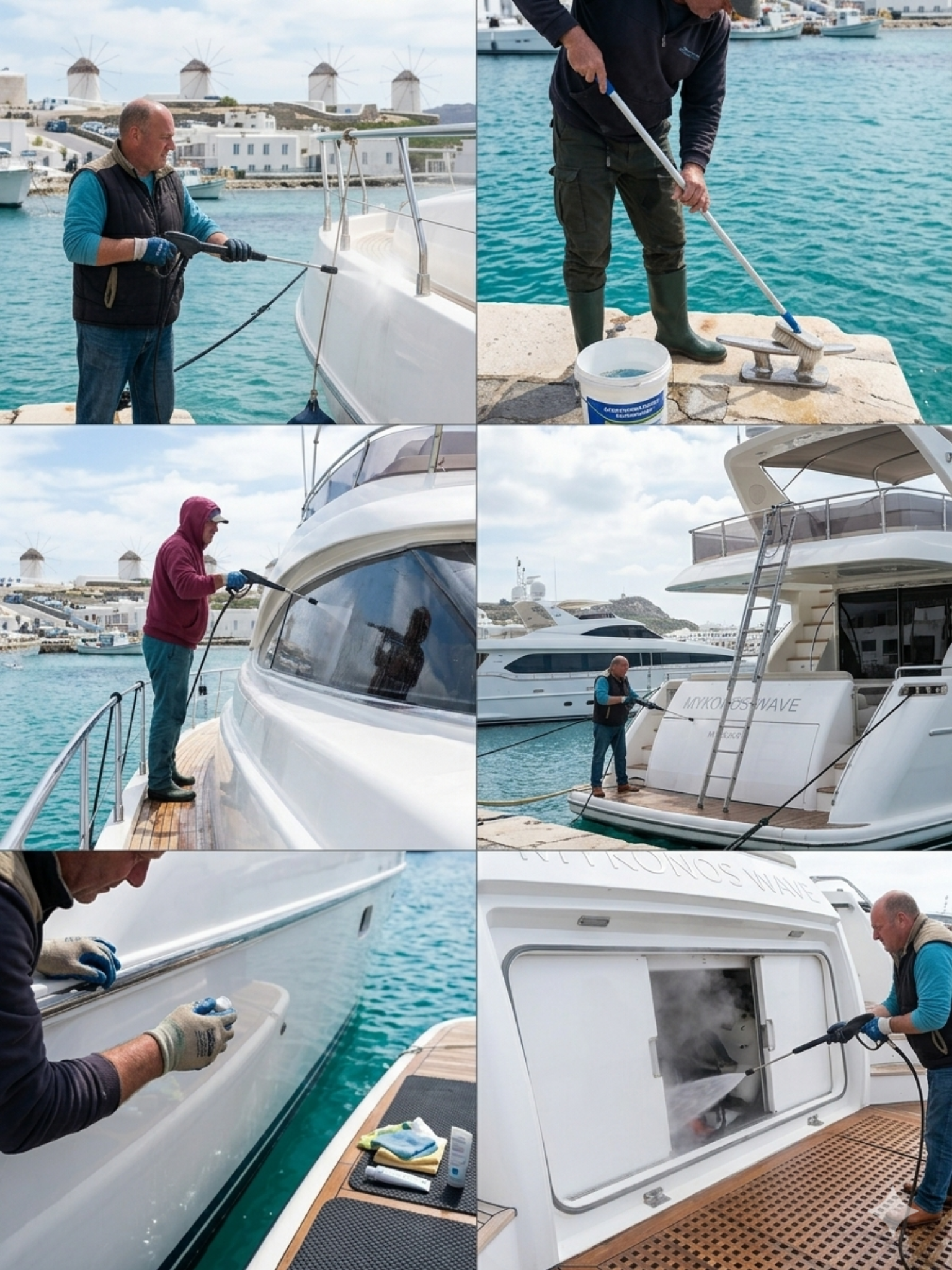 Καθαρισμός εξωτερικών επιφανειών yacht στη Μύκονο